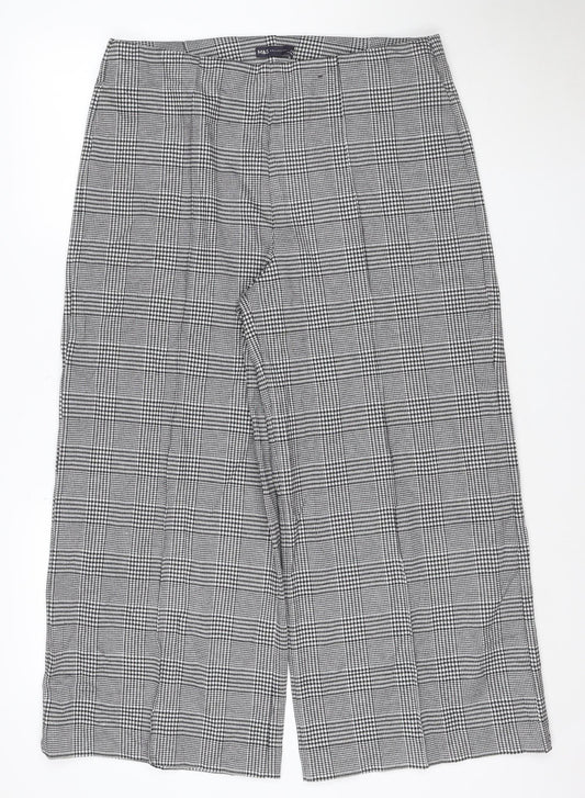Marks and Spencer Women's Grey Check Wide-Leg Trousers Size 16