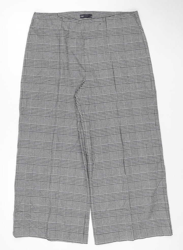 Marks and Spencer Women's Grey Check Wide-Leg Trousers Size 16