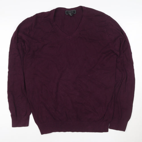 21 Men Purple V-Neck Cotton Blend Jumper Size L