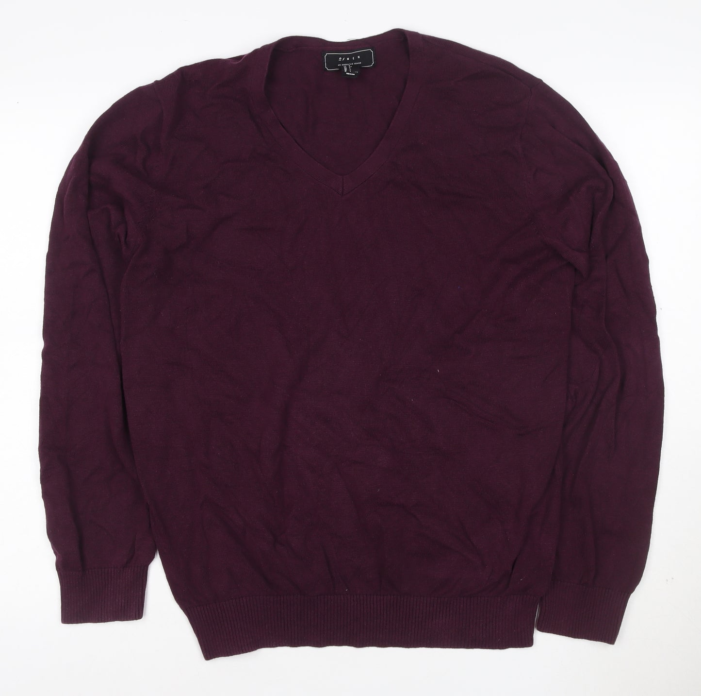 21 Men Purple V-Neck Cotton Blend Jumper Size L