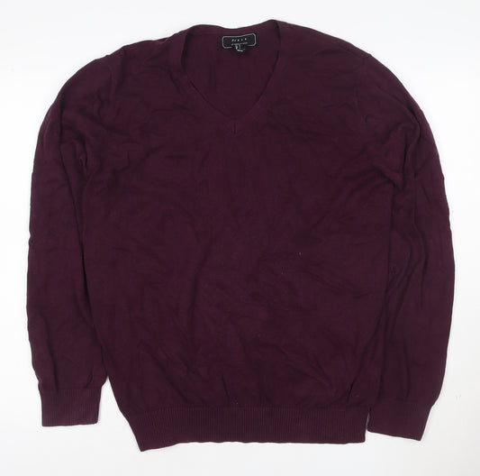 21 Men Purple V-Neck Cotton Blend Jumper Size L