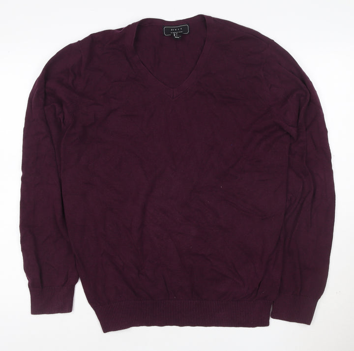 21 Men Purple V-Neck Cotton Blend Jumper Size L