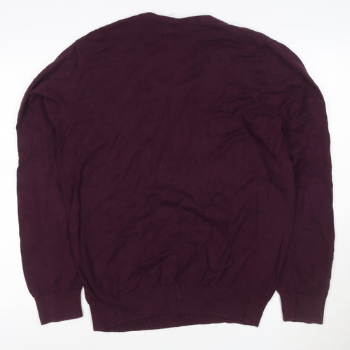 21 Men Purple V-Neck Cotton Blend Jumper Size L