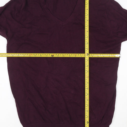 21 Men Purple V-Neck Cotton Blend Jumper Size L