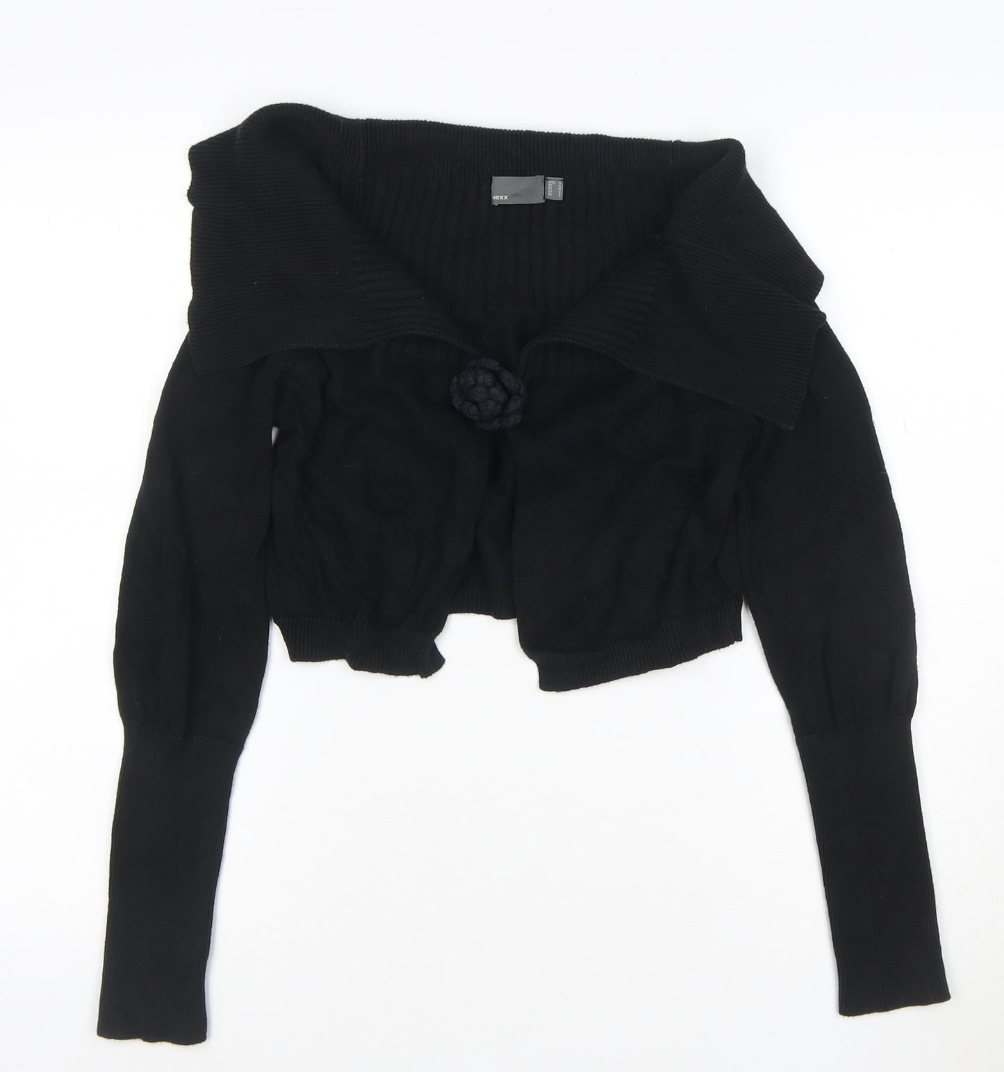 Mexx Women’s Black Knit Cotton Cardigan Size S Boat Neck Lightweight
