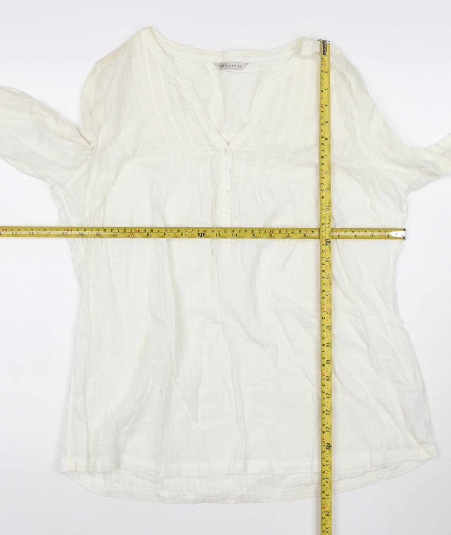 Marks and Spencer Womens Ivory Cotton Tunic Blouse Size 16