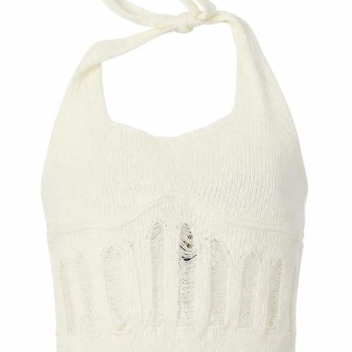 Boohoo Women Ivory Knit Halter Cropped Tank Top M