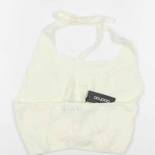 Boohoo Women Ivory Knit Halter Cropped Tank Top M