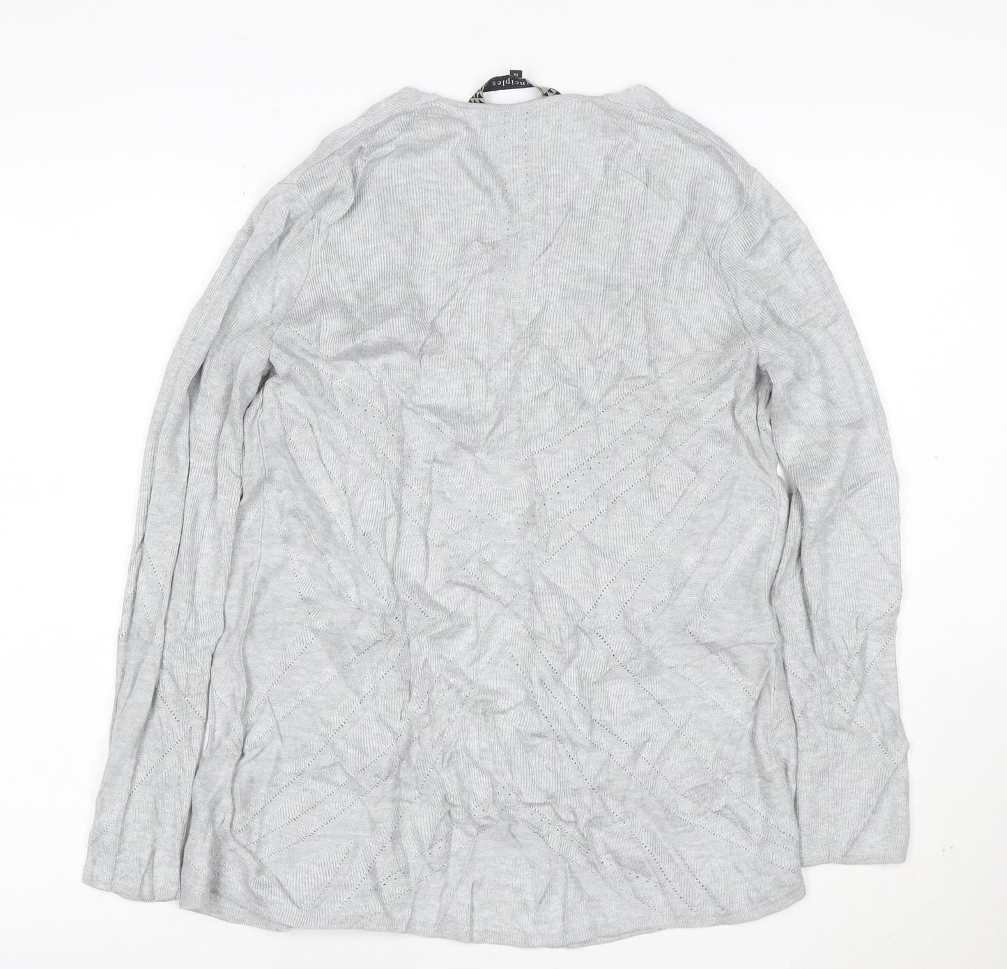 Principles Women’s Grey Knit Open Cardigan Size 12 V-Neck Lightweight