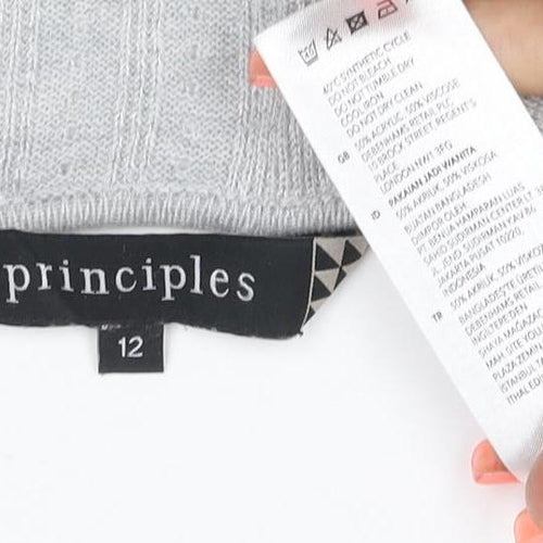 Principles Women’s Grey Knit Open Cardigan Size 12 V-Neck Lightweight