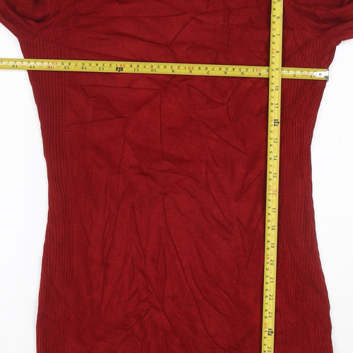 Dorothy Perkins Women Red Size 12 Long Sleeve Knitted Mini Dress