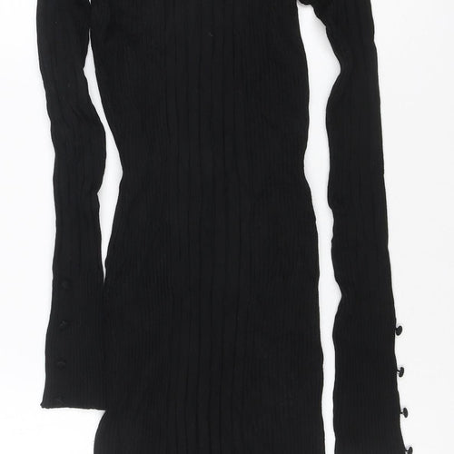 Next Womens Black Bodycon Ribbed Roll Neck Knit Dress Size 8