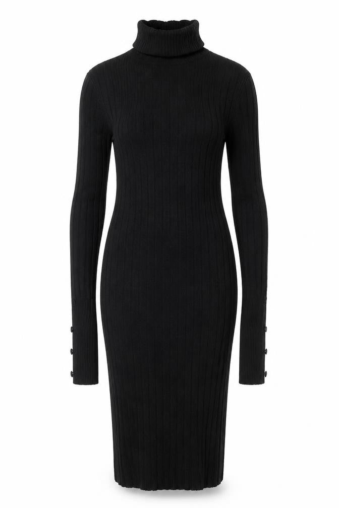Next Womens Black Bodycon Ribbed Roll Neck Knit Dress Size 8