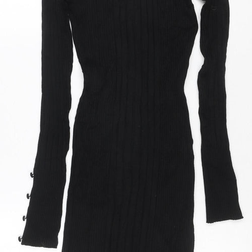 Next Womens Black Bodycon Ribbed Roll Neck Knit Dress Size 8
