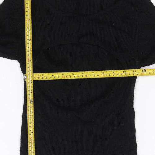 Stradivarius Women’s Black Ribbed Long Sleeve Boat Neck Knit Top Size 12