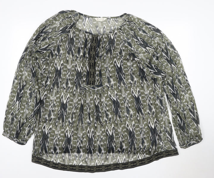 BHS Women’s Green Geometric Tunic Blouse Size 20 Long Sleeve