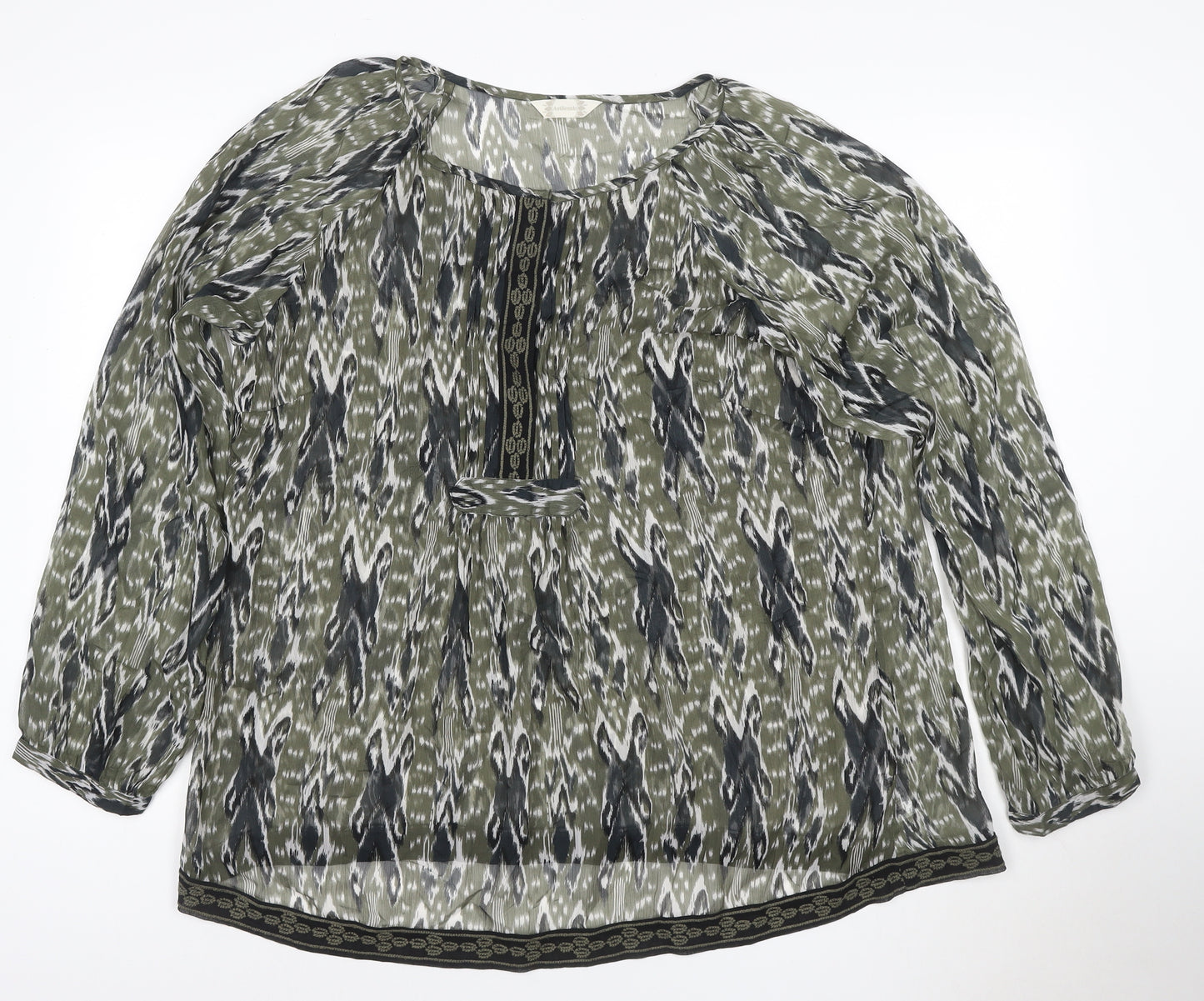 BHS Women’s Green Geometric Tunic Blouse Size 20 Long Sleeve