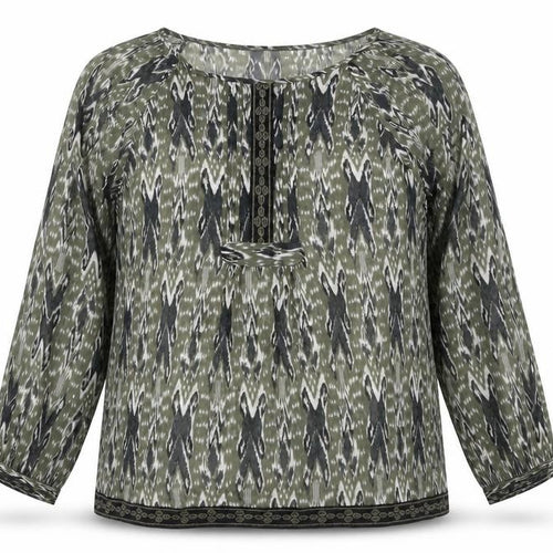 BHS Women’s Green Geometric Tunic Blouse Size 20 Long Sleeve