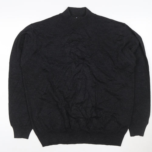 Point Men's Black Merino Wool Blend Mock Neck Jumper L