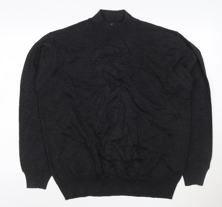 Point Men's Black Merino Wool Blend Mock Neck Jumper L