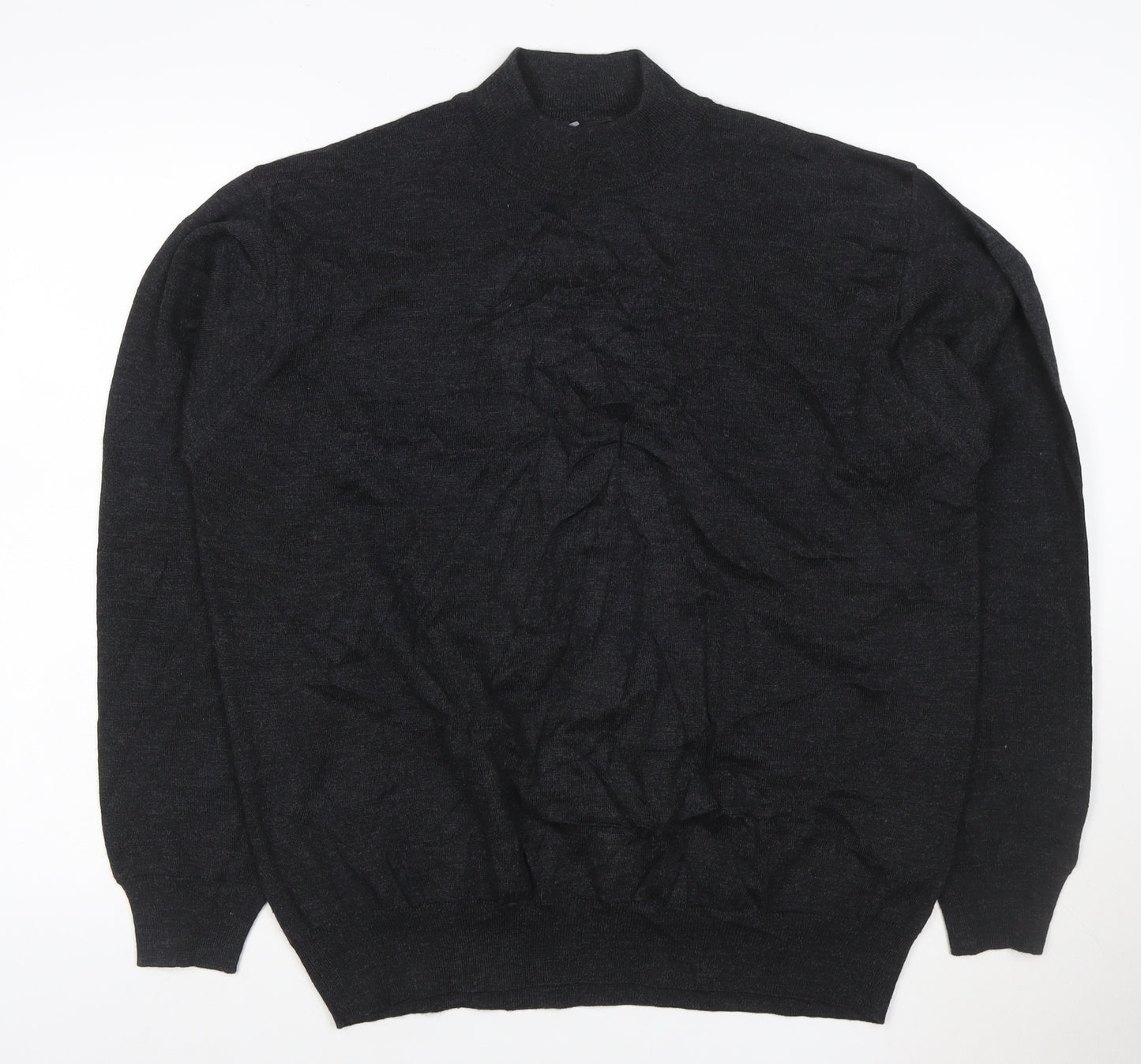 Point Men's Black Merino Wool Blend Mock Neck Jumper L