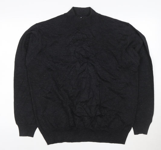 Point Men's Black Merino Wool Blend Mock Neck Jumper L