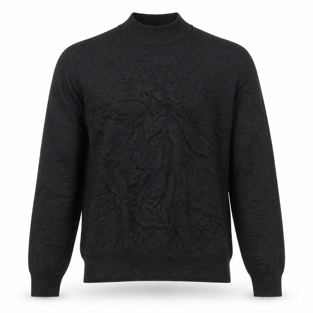 Front view of Point Men's Black Merino Wool Blend Mock Neck Jumper L