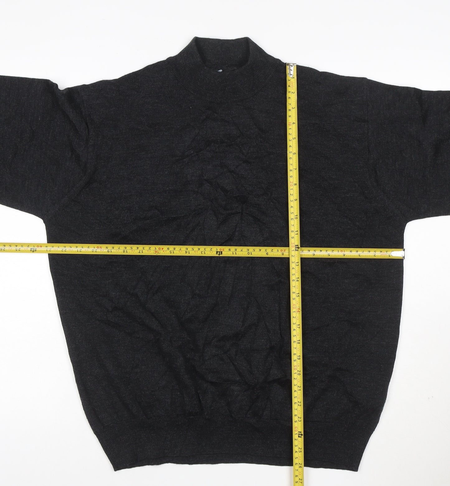 Point Men's Black Merino Wool Blend Mock Neck Jumper L