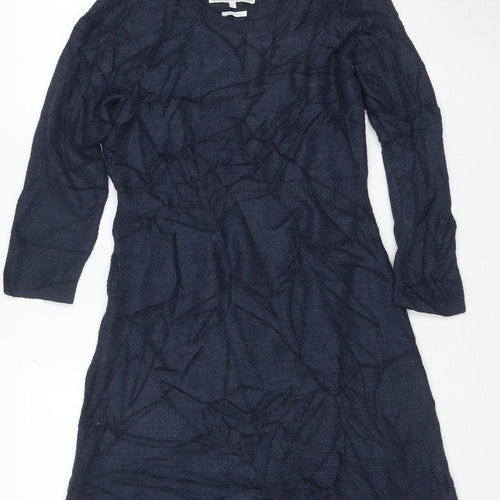 FatFace Women Blue Size 12 Knit Shift Dress Long Sleeve