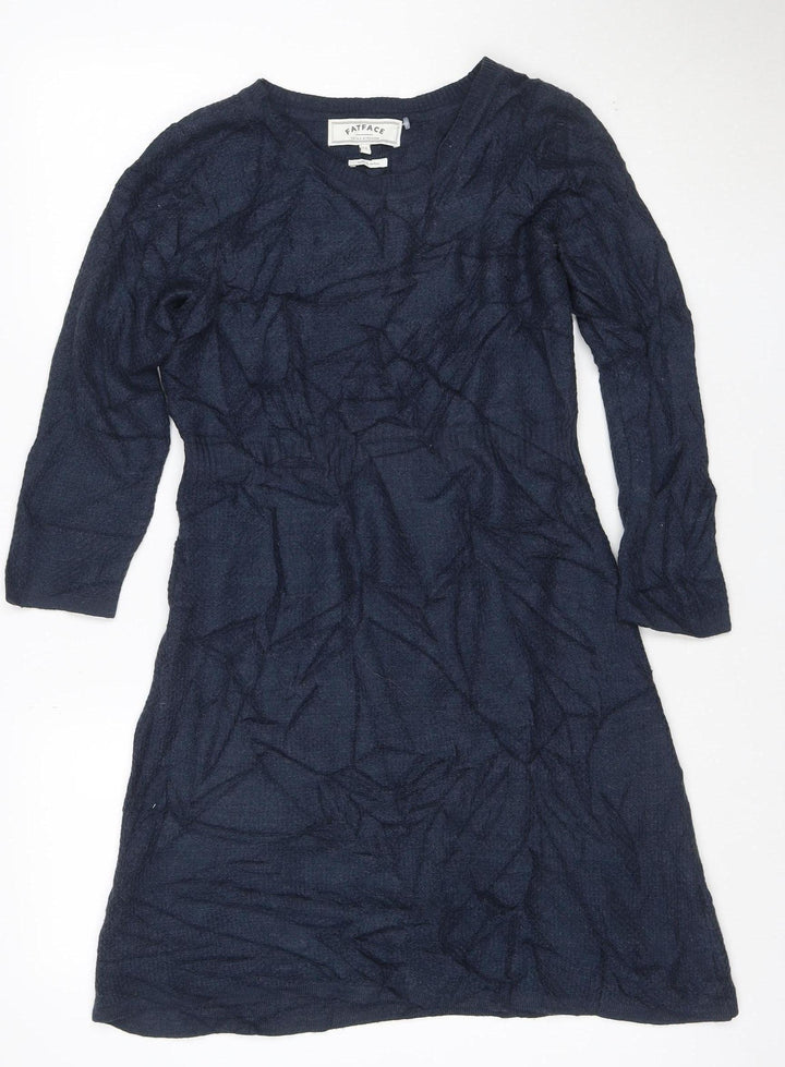 FatFace Women Blue Size 12 Knit Shift Dress Long Sleeve