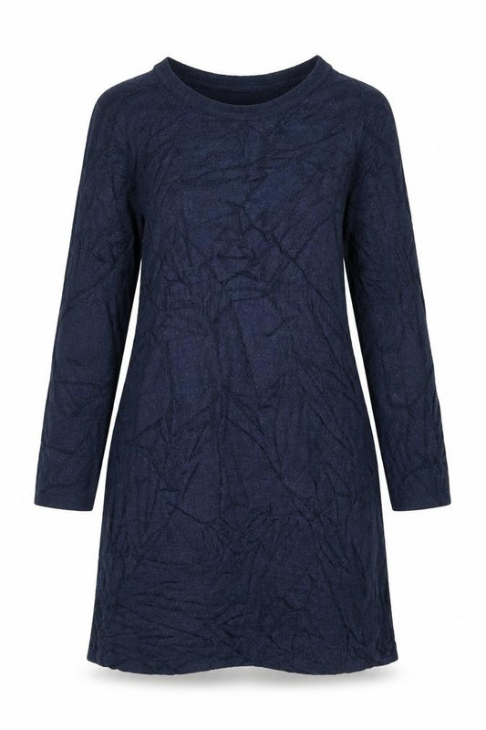 Front view of FatFace Women Blue, size 12, Knit Shift Dress Long Sleeve