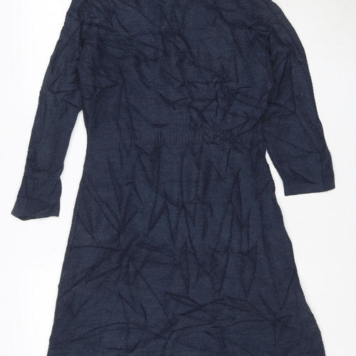 FatFace Women Blue Size 12 Knit Shift Dress Long Sleeve