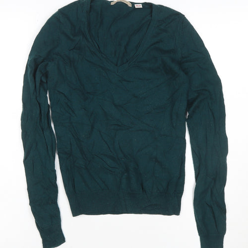 Uniqlo Womens Green XS V-Neck Merino Wool Jumper