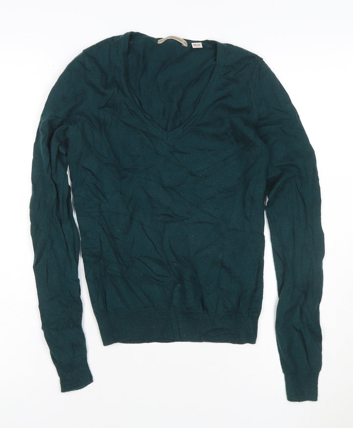 Uniqlo Womens Green XS V-Neck Merino Wool Jumper