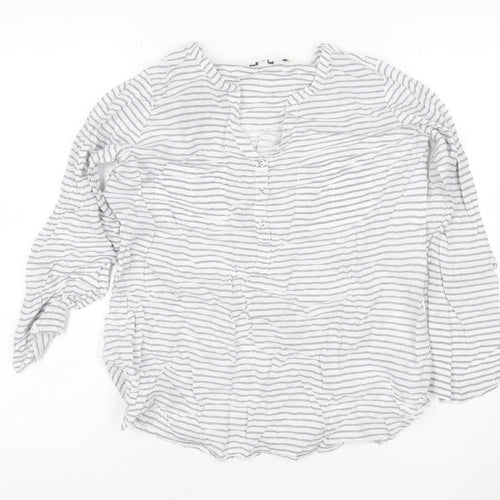 FatFace Women White Striped Henley Cotton Jumper Size 12