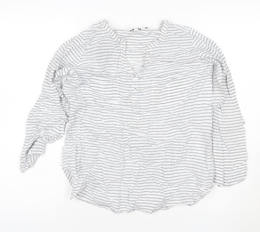 FatFace Women White Striped Henley Cotton Jumper Size 12