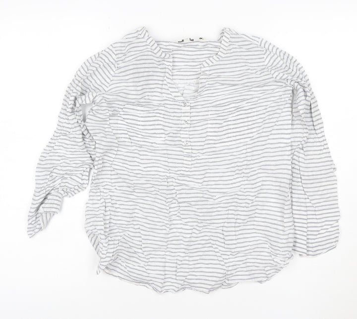 FatFace Women White Striped Henley Cotton Jumper Size 12