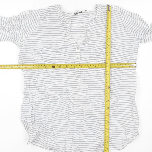 FatFace Women White Striped Henley Cotton Jumper Size 12