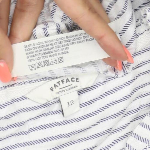 FatFace Women White Striped Henley Cotton Jumper Size 12