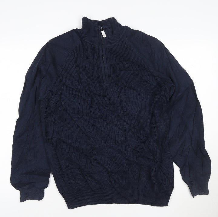 Cotton Traders Men’s Navy Blue L 1/2 Zip High Neck Cotton Jumper
