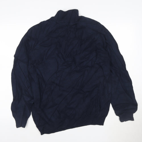 Cotton Traders Men’s Navy Blue L 1/2 Zip High Neck Cotton Jumper