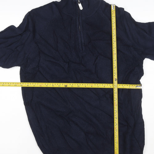 Cotton Traders Men’s Navy Blue L 1/2 Zip High Neck Cotton Jumper
