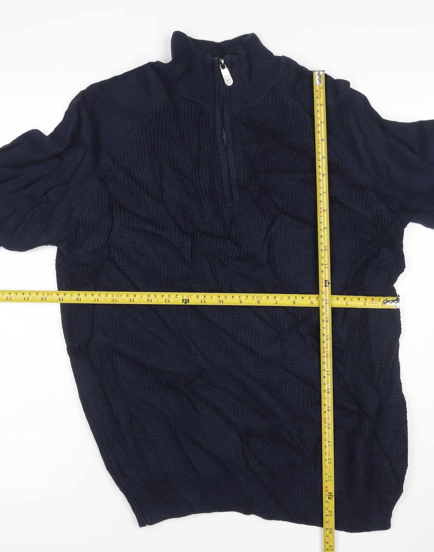 Cotton Traders Men’s Navy Blue L 1/2 Zip High Neck Cotton Jumper