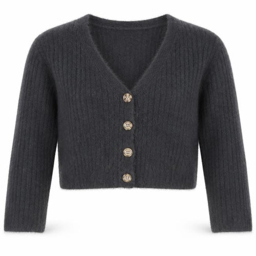 Pull&Bear Women's Grey V-Neck Button Cardigan XS Knit Crop Jumper