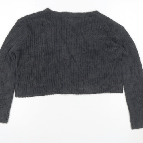 Pull&Bear Women's Grey V-Neck Button Cardigan XS Knit Crop Jumper