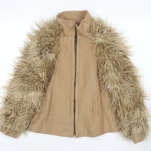 ZARA BASIC Women’s Beige Wool Faux Fur Bomber Jacket XS