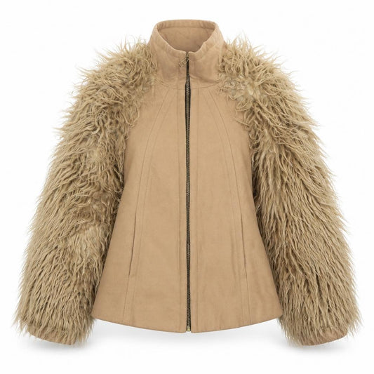 ZARA BASIC Women’s Beige Wool Faux Fur Bomber Jacket XS
