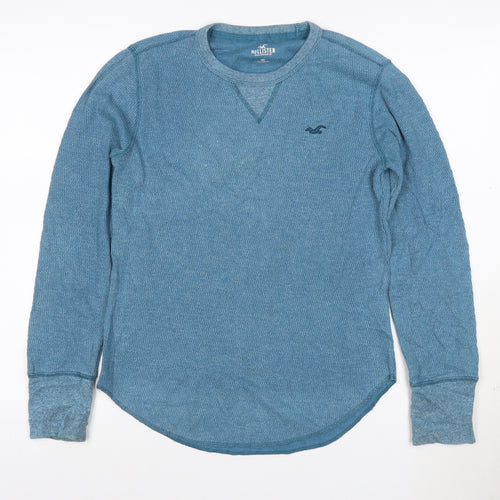 Hollister Men Blue Waffle-Knit Crew Neck Jumper XS