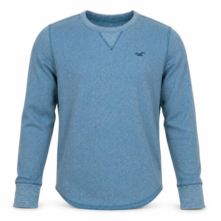Hollister Men Blue Waffle-Knit Crew Neck Jumper XS