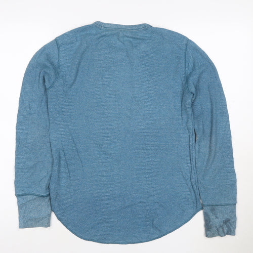 Hollister Men Blue Waffle-Knit Crew Neck Jumper XS